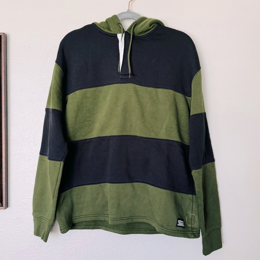 NWT Levi’s Men's Relaxed Green & Black Striped Heavyweight Hoodie Size Small